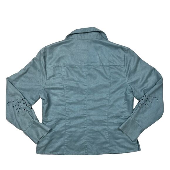 Norton Mcnaughton Light Blue Faux Suede Button Up Eyelet Detail Button Up Shirt - Picture 4 of 9